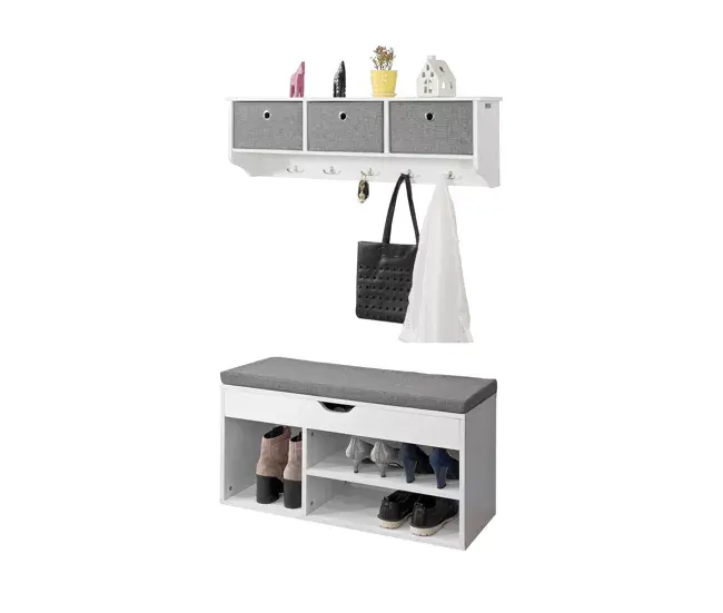 Mueble recibidor Zapatero con Perchero Gris+Blanco, FSR45-HG+FRG282-W SoBuy