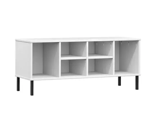 vidaXL Zapatero patas de metálico OSLO madera maciza marrón 106x35x45 cm