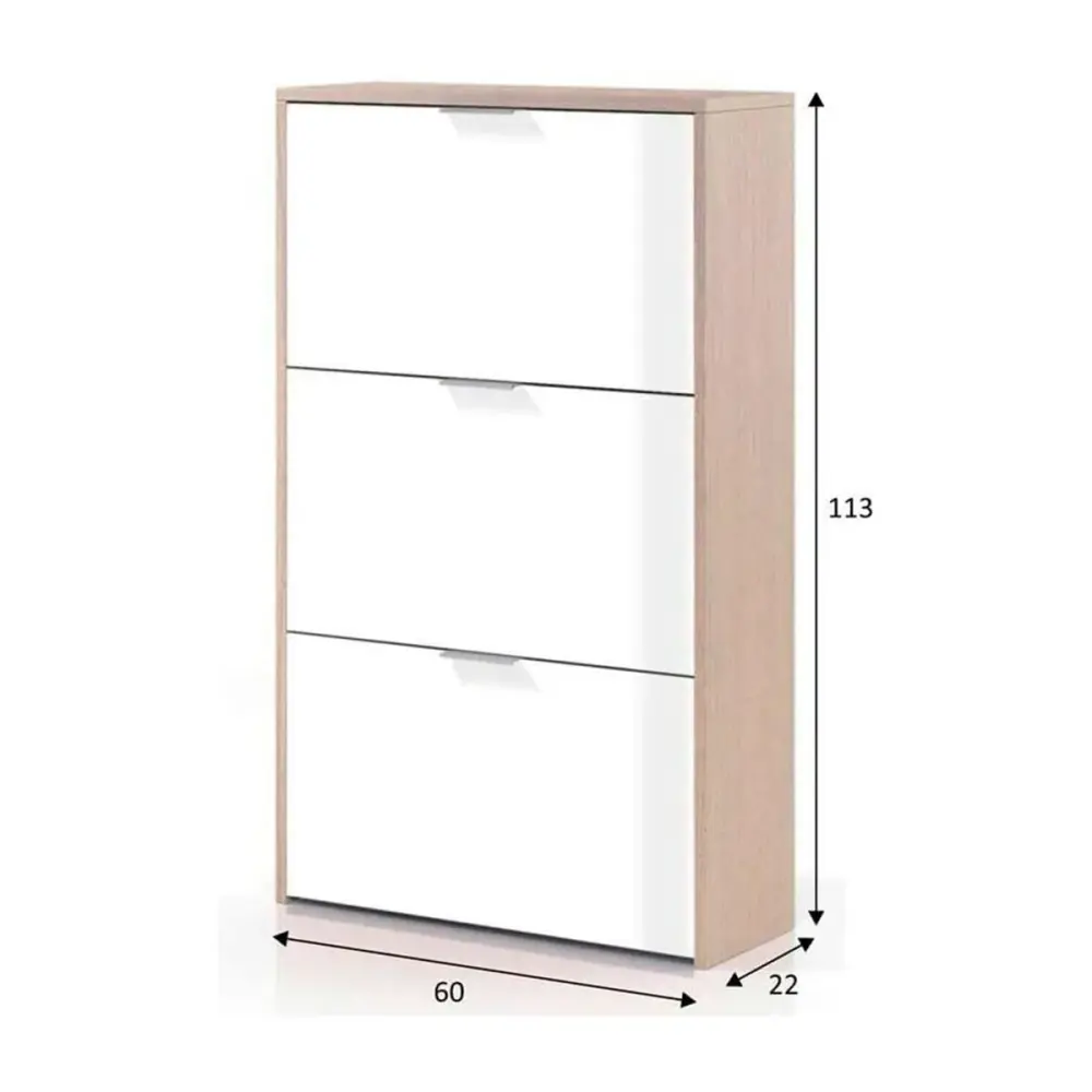 Zapatero Caprizzio 3 puertas roble/blanco 113x60x22 cm