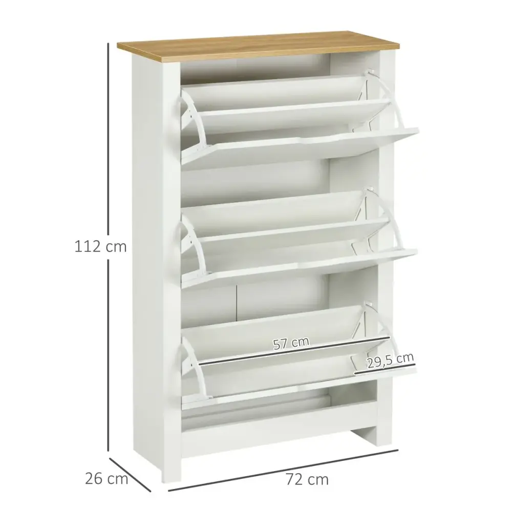 Zapatero Carmelo Homcom 3 cajones abatibles blanco/natural 112x72x26 cm