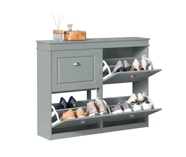 Zapatero con 4 Puertas Organizador para Zapatos 105 x 24 x 83 cm Gris FSR79-HG SoBuy