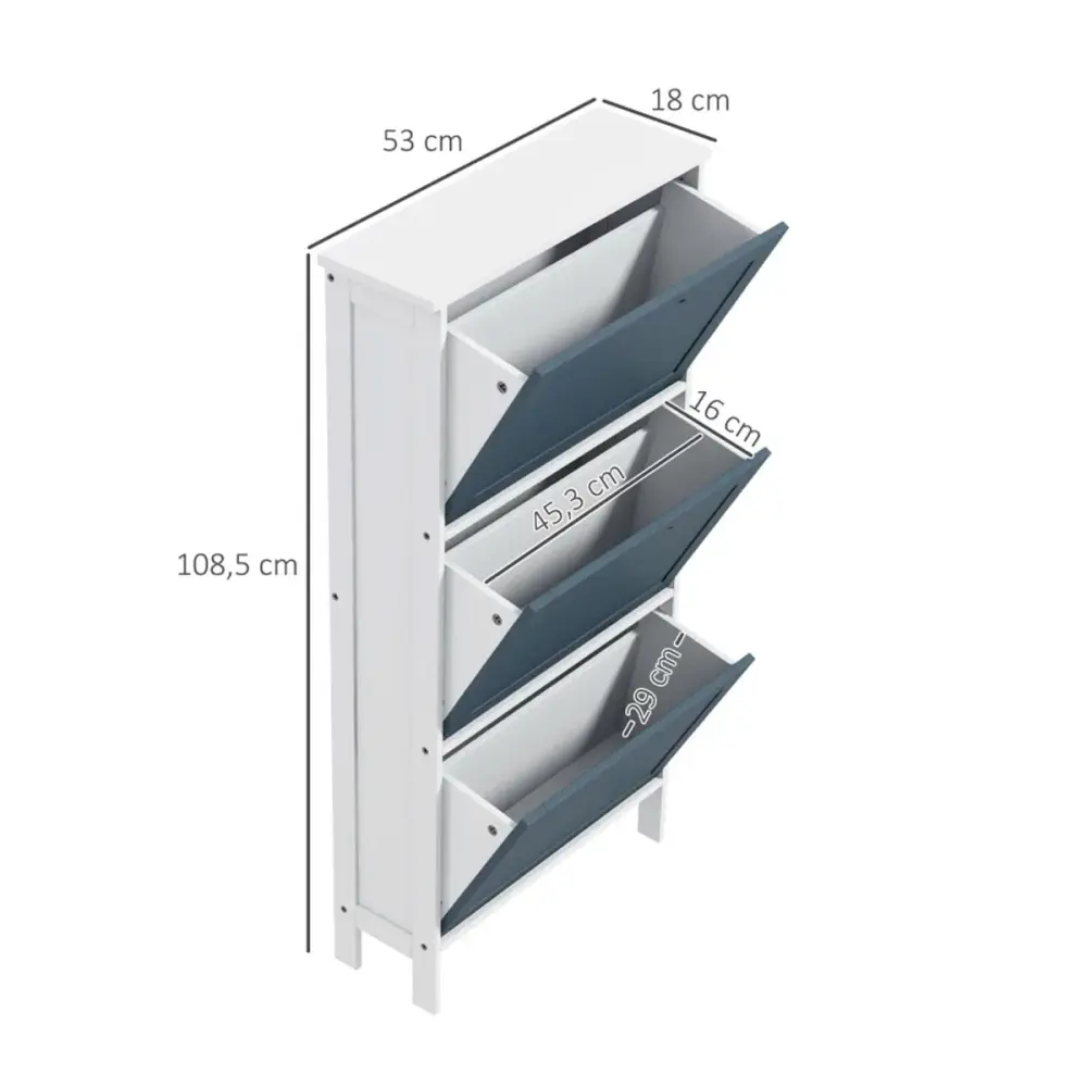 Zapatero Elisa 3 puertas capacidad 6 pares blanco/grafito 108,5x53x18 cm