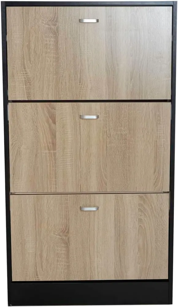 Zapatero madera, tres puertas oscilobatientes 63x24x115cm (taupe/negro)
