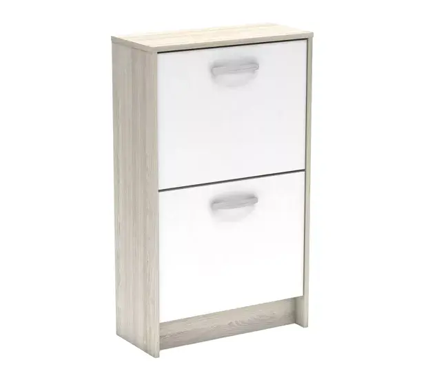 Zapatero Nano 2 Puertas Color Roble Shannon Y Blanco Perla Pasillo Dormitorio Almacenaje Mueble 91x54x24 cm