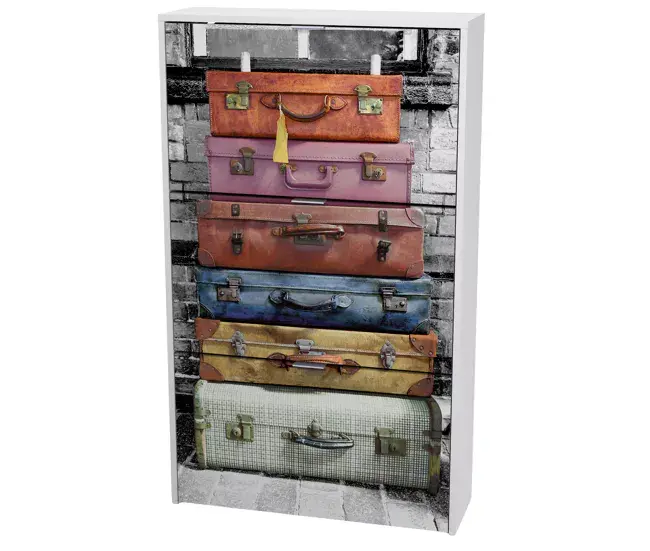 Zapatero Suitcase 3 Puertas Con Impresión Y Color Blanco Pasillo Entrada Estilo Contemporáneo 117x60x24 cm