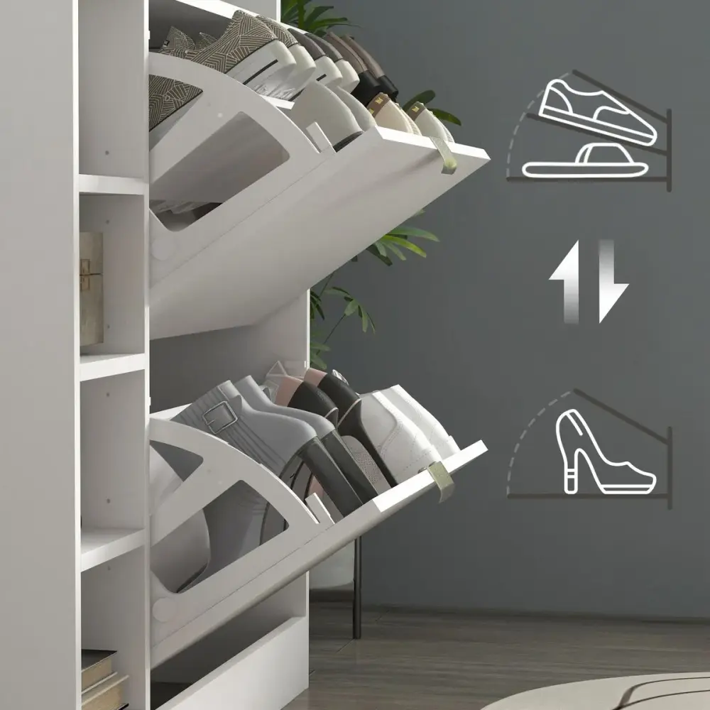 Zapatero Toby Homcom 2 cajones + 4 estantes + repisa blanco 92x89x25 cm