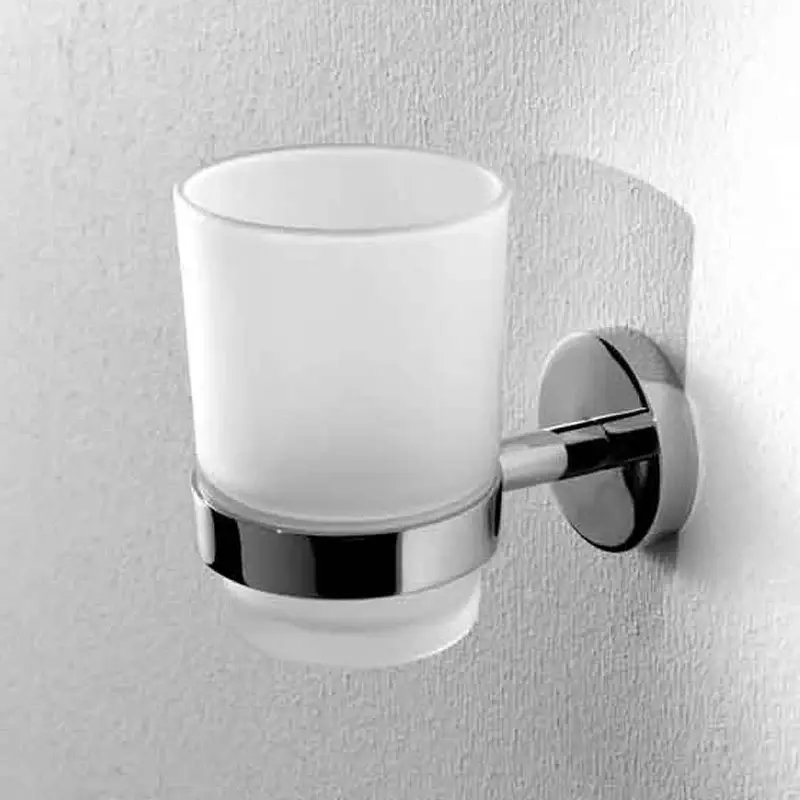 Portaspazzolini da muro Ottone cromato lucido con bicchiere vetro satinato modello Life ARES