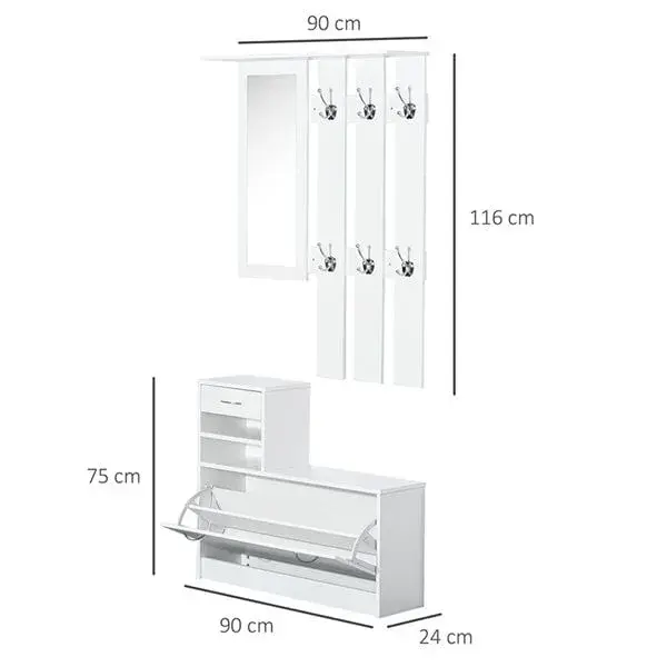 Pack mueble para recibidor multifuncional blanco Tamaño Mini