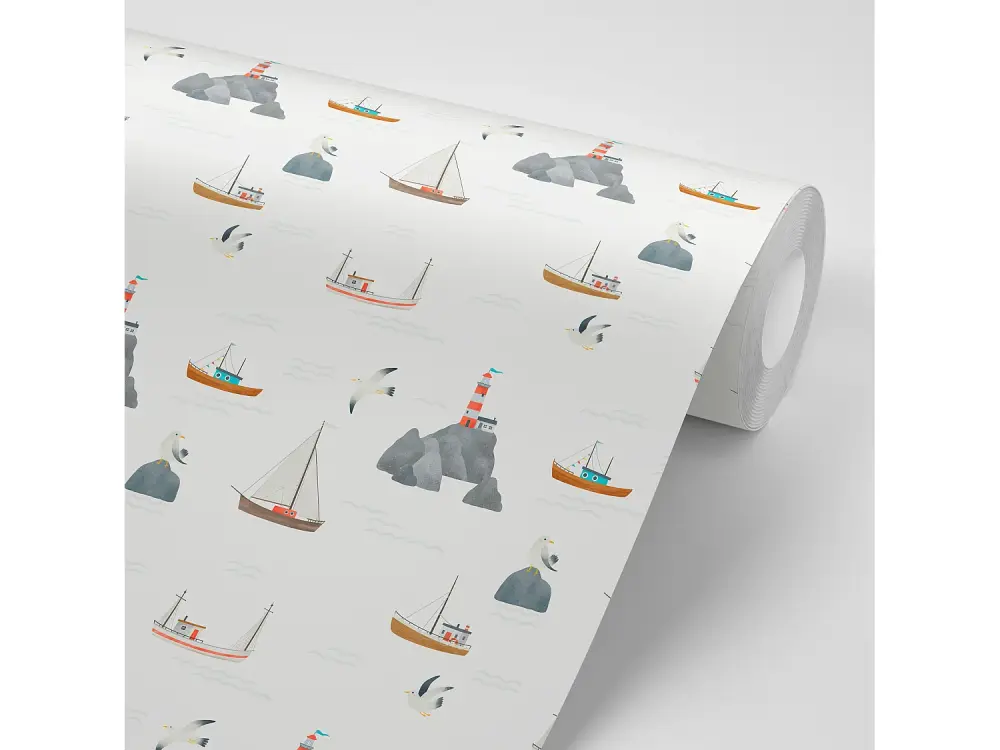 Papel pintado Barcos, Faro y gaviotas 65x300 cm