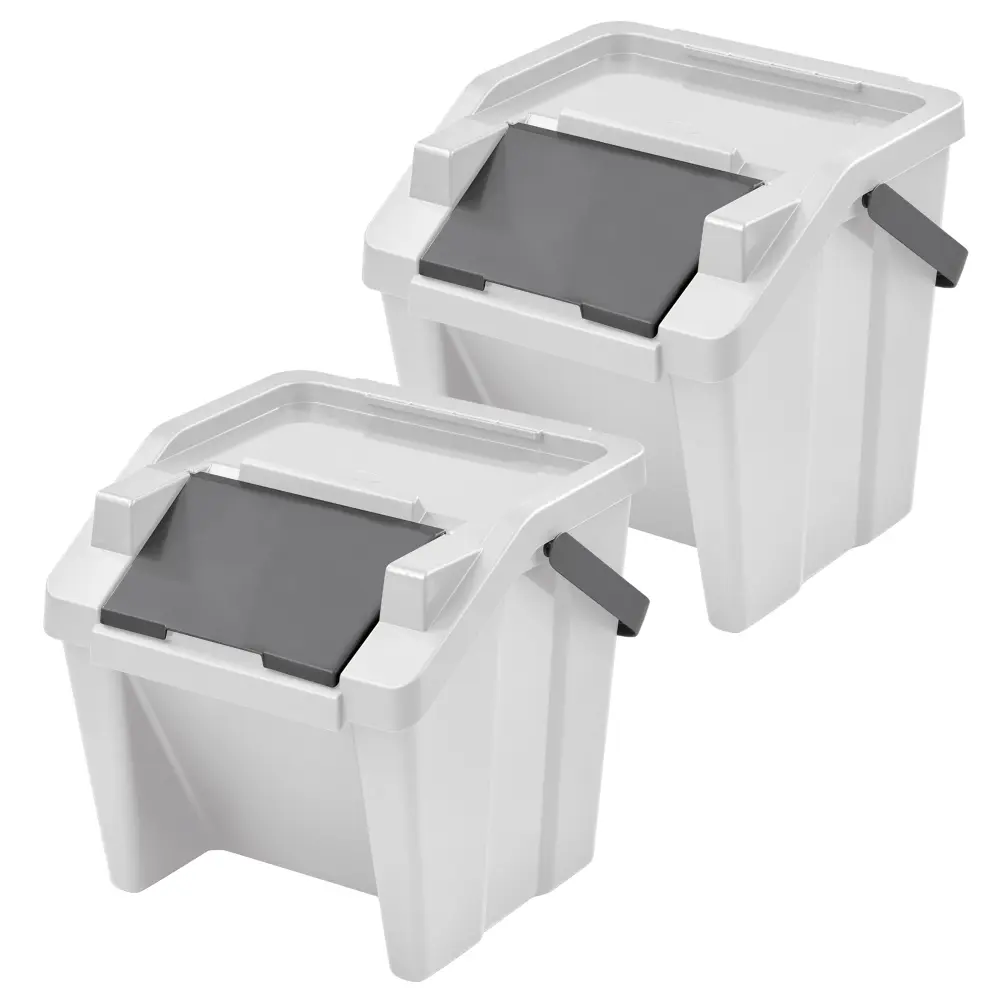 Contenedor de Compost Tontarelli set de 2 papelera apilable blanco con asa de 30l - moda