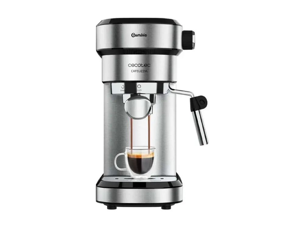 Cafetera Express con Doble Salida Cafelizzia Steel. 1350W, Brazo Portafiltro con Dos filtros, Vaporizador Orientable, 20 B...