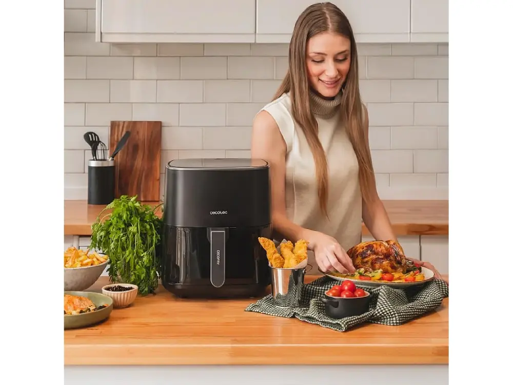 Freidora de Aire sin Aceite de 5,5 L Cecofry Fantastik 5500 Pack, 1500 W, Acero Inox, 9 Menús, Tecnologí Perfect Cook, 8...