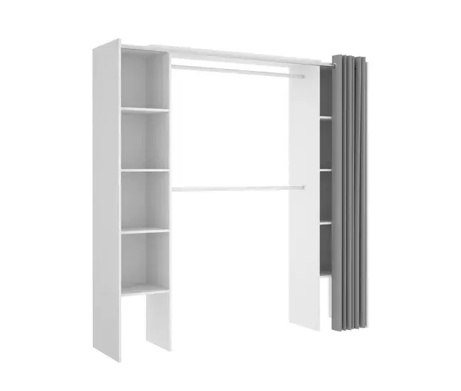 Armario Dgond, Estructura para vestidor, Perchero abierto extensible, 180x50h205 cm, Blanco y Gris Con Asas