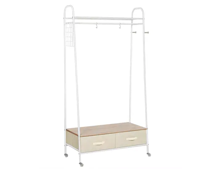 Caja de Almacenamiento HOMCOM Perchero Metálico con Ruedas Colgador para Ropa con Riel Estantes Cajones para Organizar Ro...