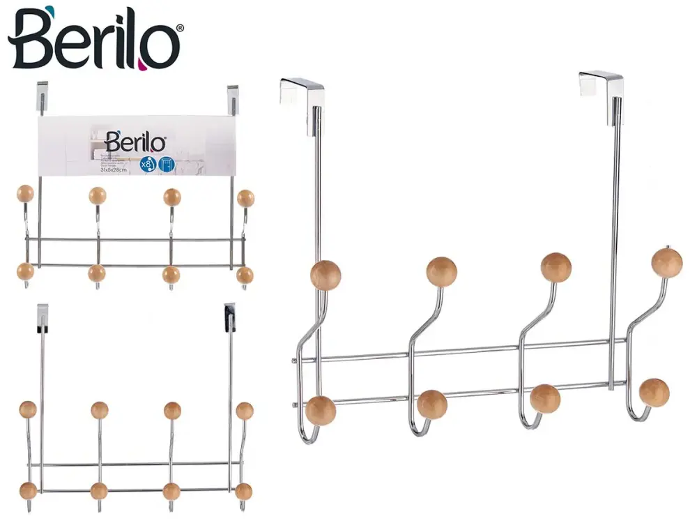 Colgador Multiusos PERCHA PUERTA 8 GANCHOS MADERA