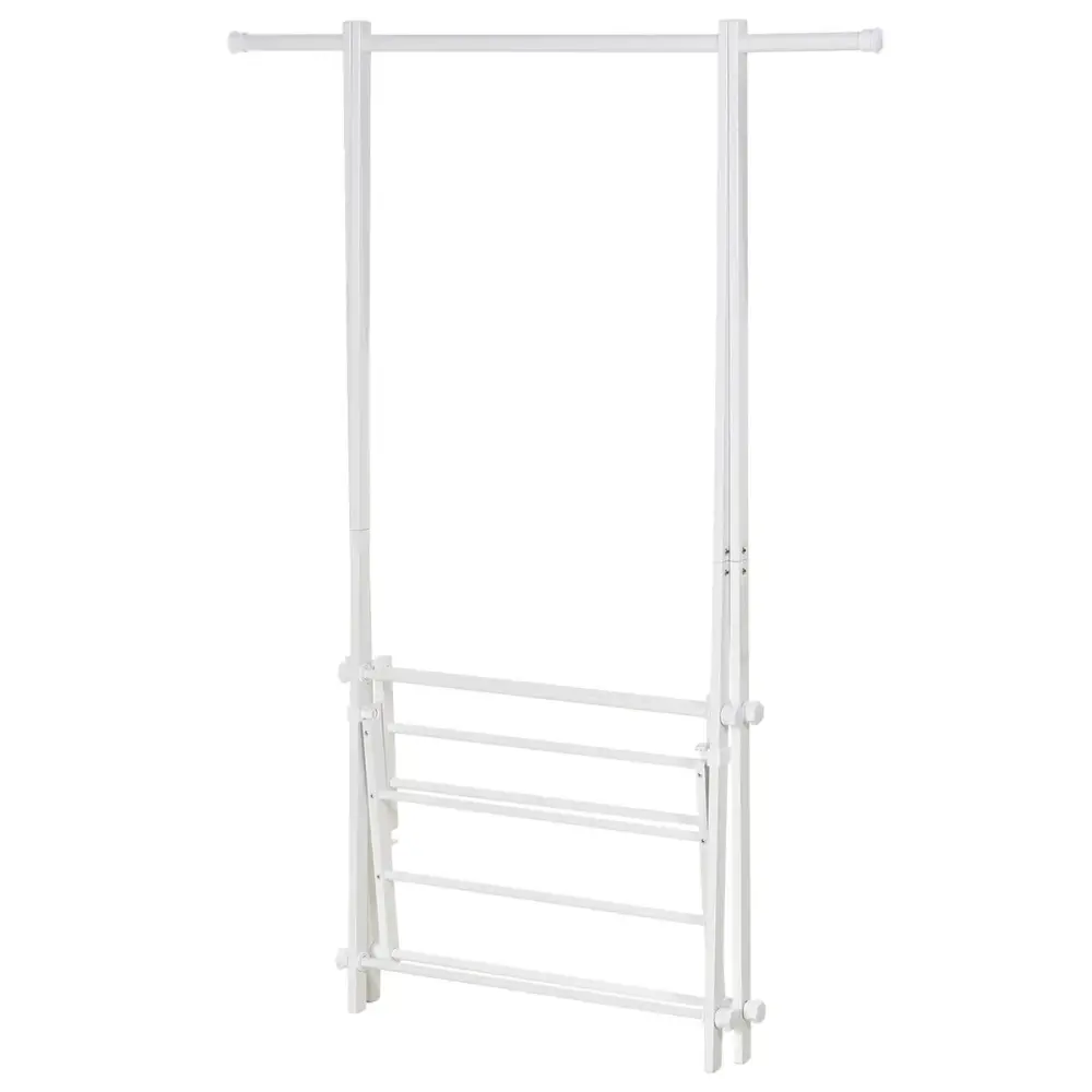 Colgador Multiusos Perchero de pie Balik Homcom 2 estantes + barra blanco 150x107,5x45 cm