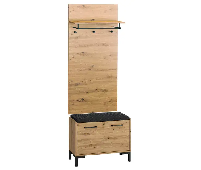 Mueble de entrada perchero y zapatero 2 puertas Liora Madera en Color Nogal