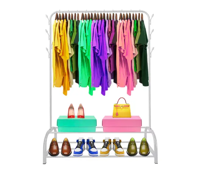 Multifuncional Perchero Burro Superior Rack 2 Stand Nyana Home 158x110x39cm, 1 barra para colgar, 8 ganchos laterales, 2 b...