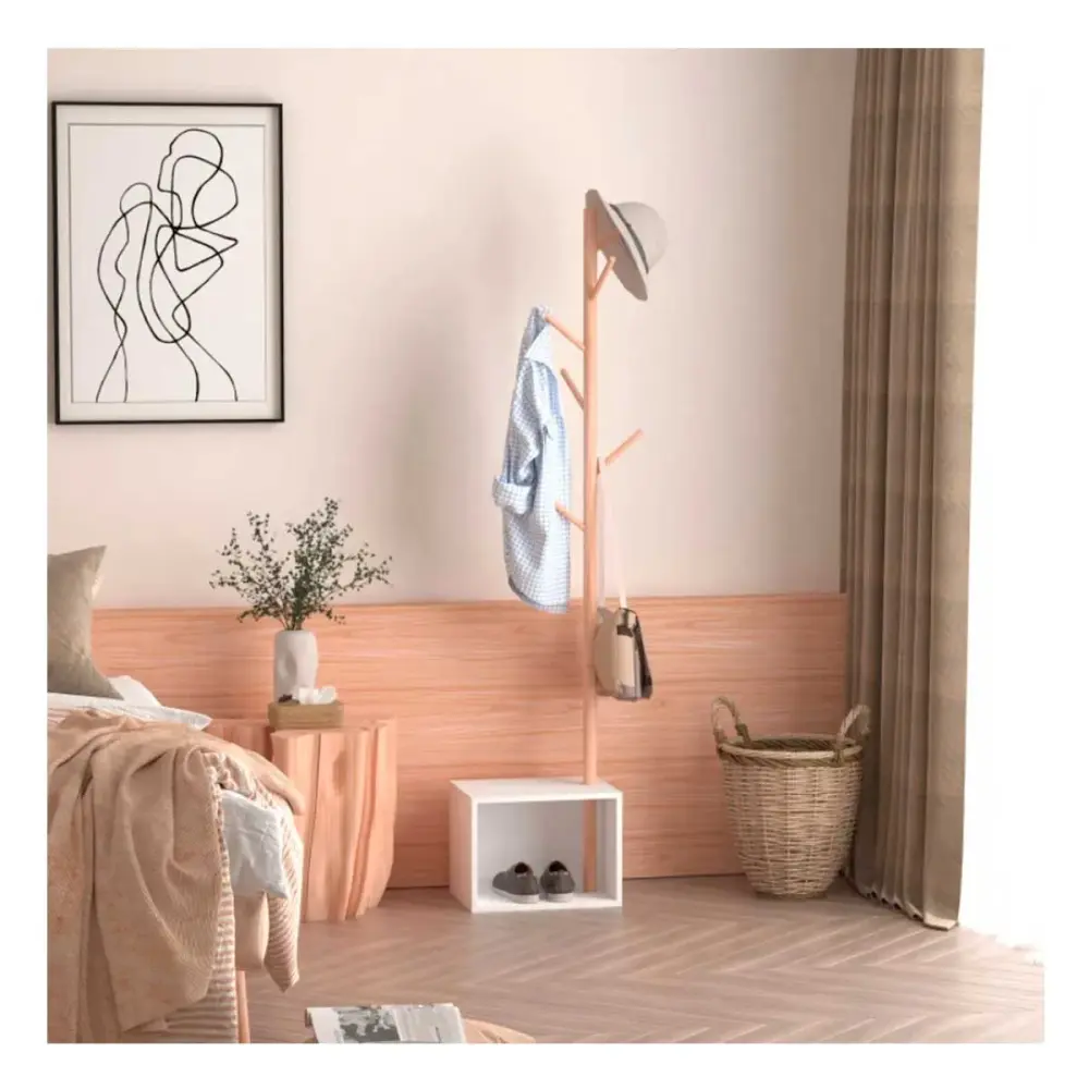 Perchero de pie Homcom con zapatero 6 ganchos blanco/natural 180x40x30 cm | Apilable | 40L
