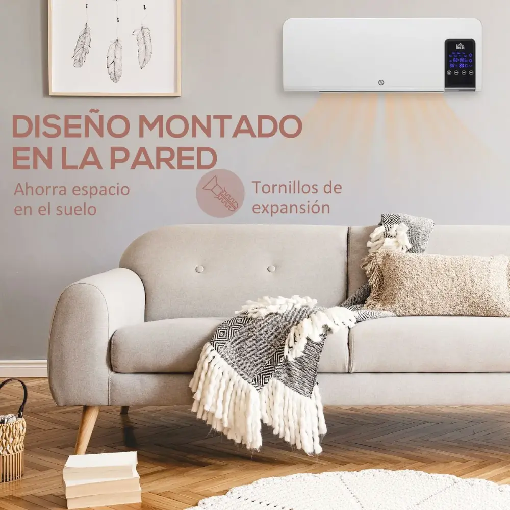 Calefactor de pared Homcom 2000W pantalla LED con mando distancia blanco