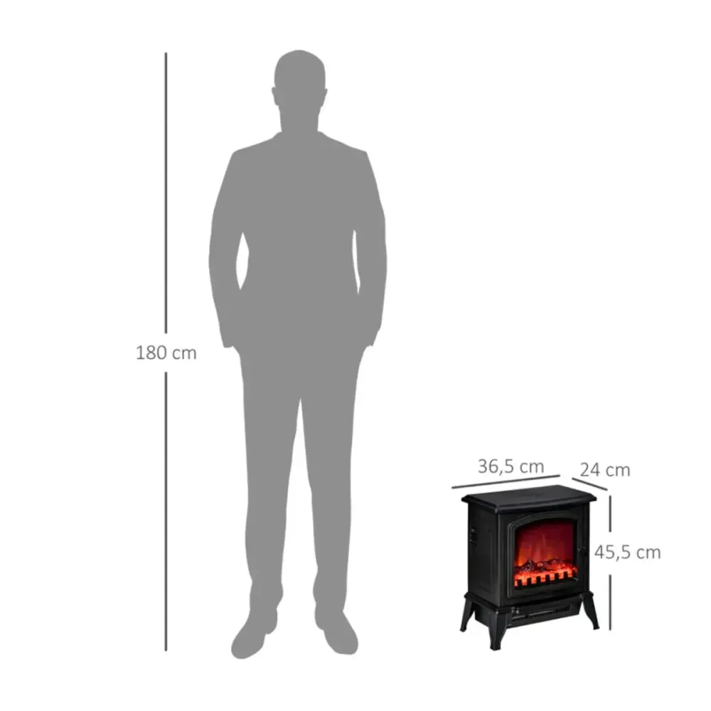 Chimenea eléctrica Homcom 2000W con termostato ajustable y llama negro 45,5x36,5x24 cm