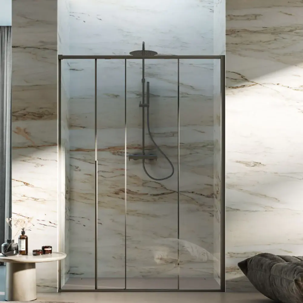 Porta doccia scorrevole Prestige cm 150 cristallo da 6 mm e profilo minimale alluminio colore Tortora. Versione Sinistra