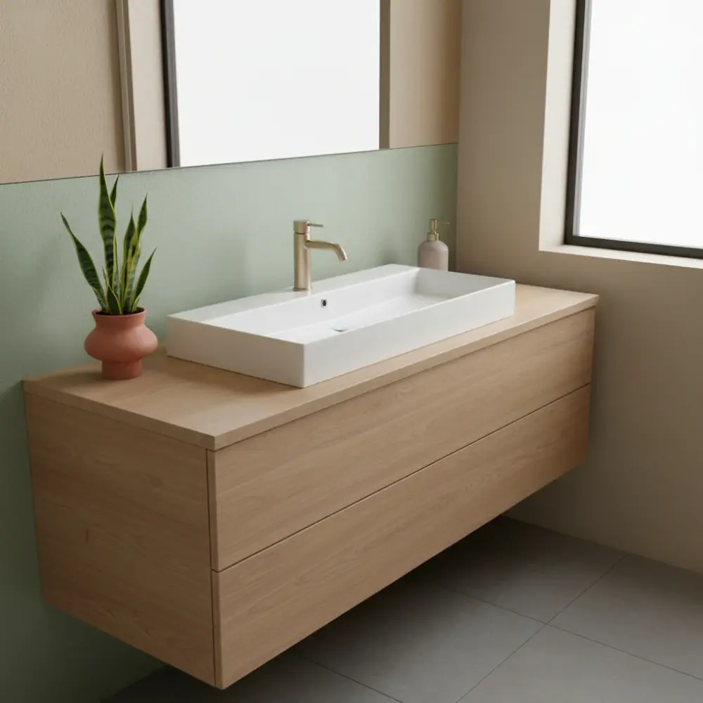 Lavabo rettangolare da appoggio o sospeso ceramica bianca lucida 100x40 cm con foro per rubinetto Disegno-Ceramica