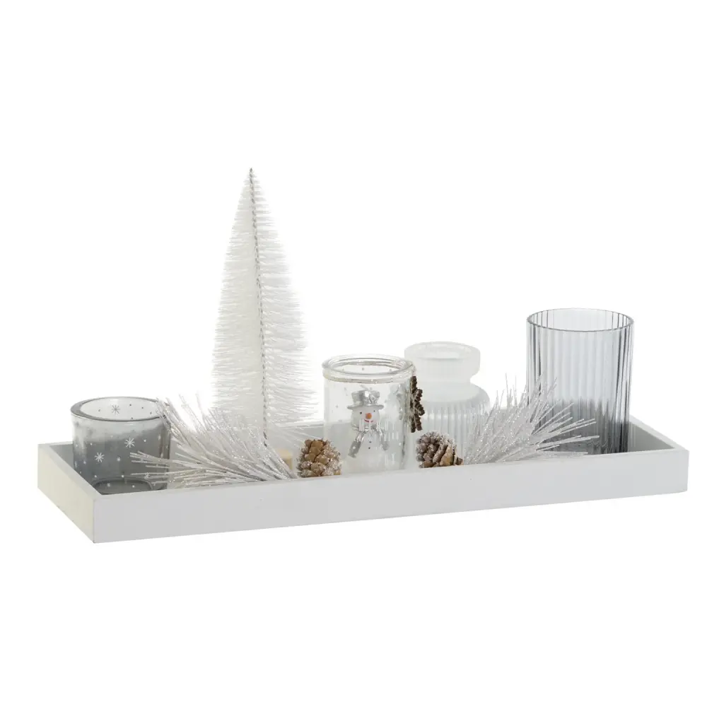 PORTAVELA SET 8 CRISTAL MDF 40X14X3 ARBOL BLANCO