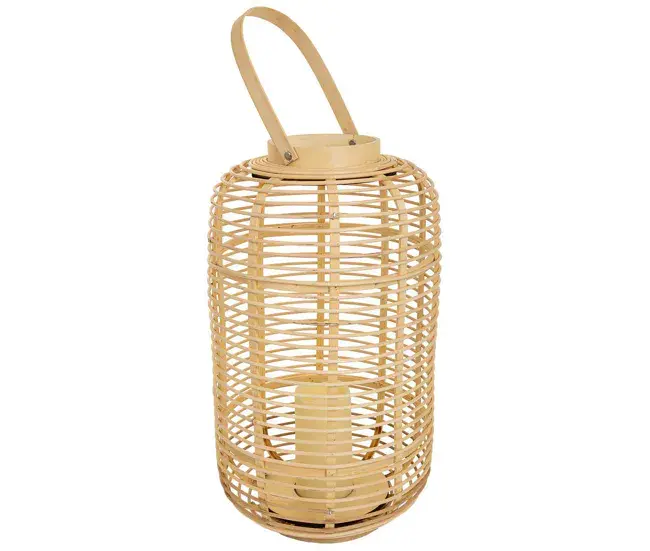 Farol portavelas con vela led de bambú y ratán marrón d29x48 cm