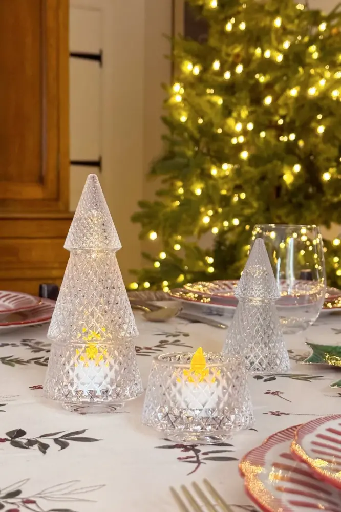 Portavelas Desmontable De Cristal Con Diseño De Árbol Transparente Picos Diminuto