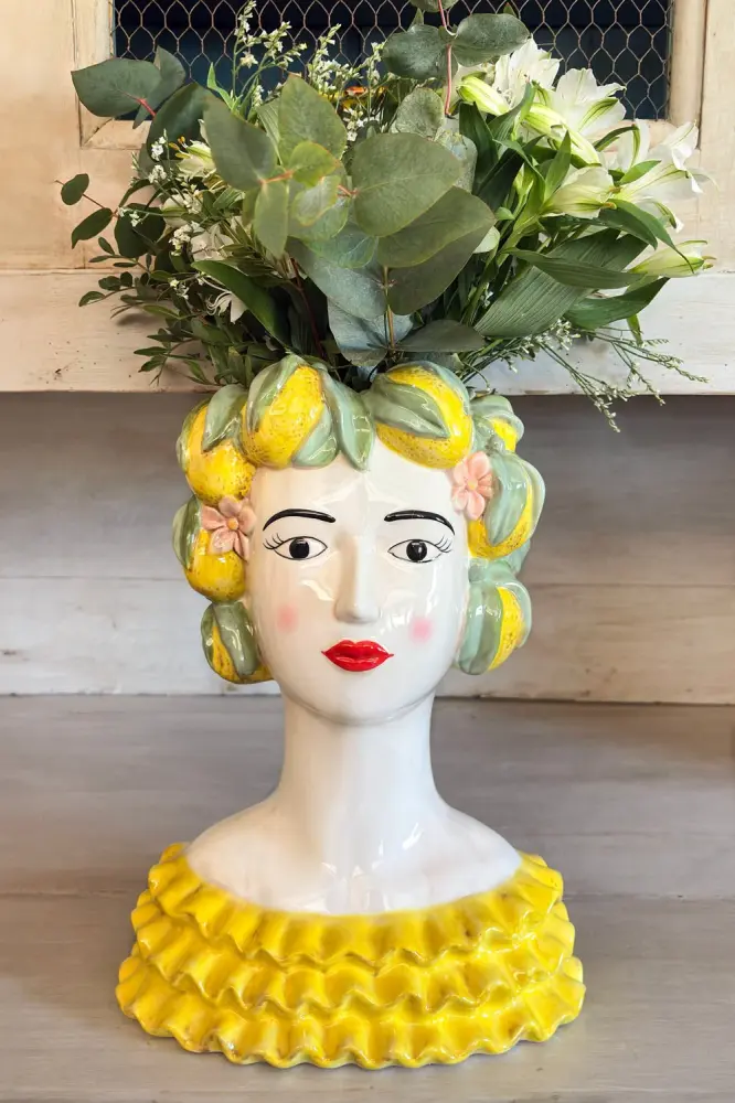 Ilustración Botánica Vase en porcelaine Buste de femme aux citrons