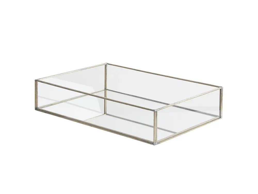 Bandeja Decorativa Rectangular con Espejo, Marco de Acero Plateado, 30x20 cm
