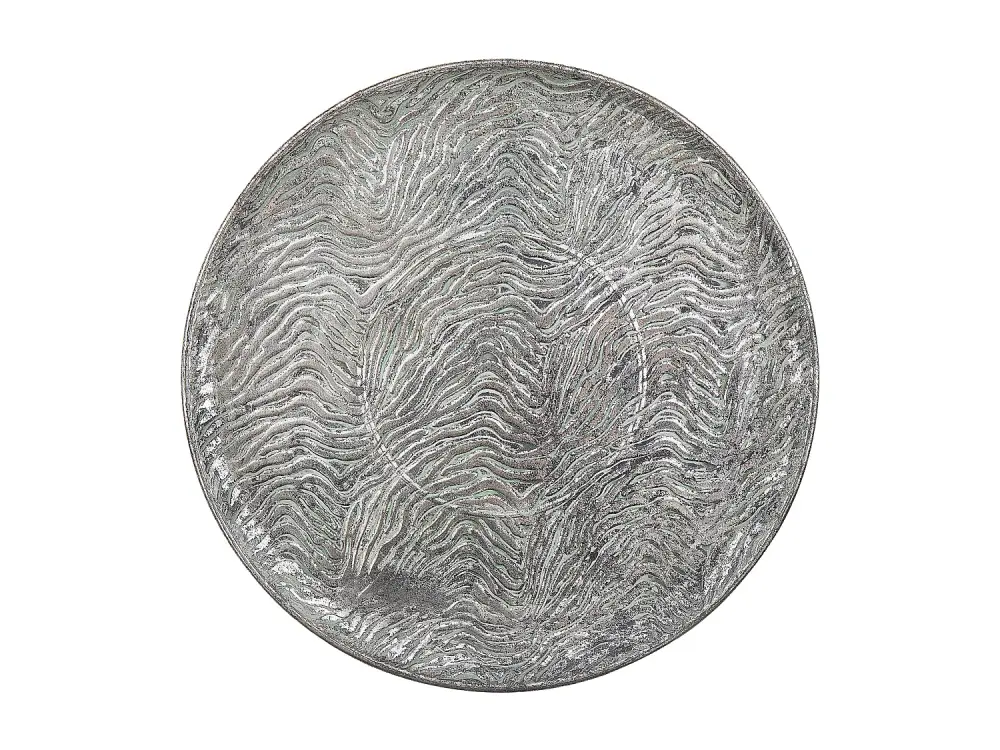 Bandeja Decorativa Redonda de Metal Plateado, Diseño Floral Envejecido, Ø 49 cm