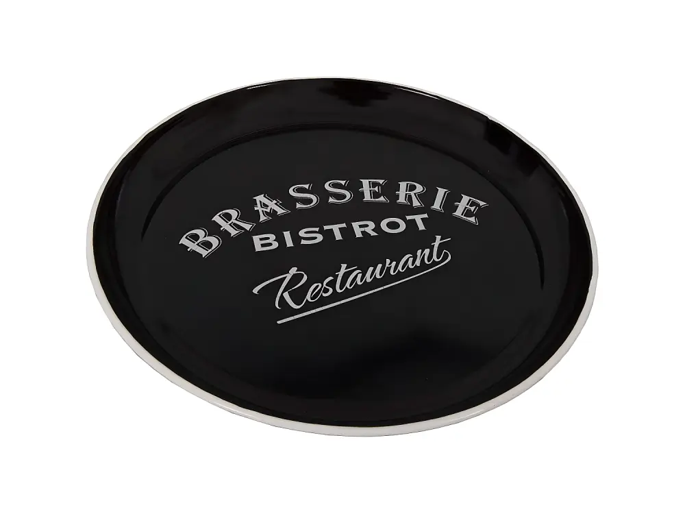 Bandeja metálica redonda "Brasserie - Bistrot" Negra
