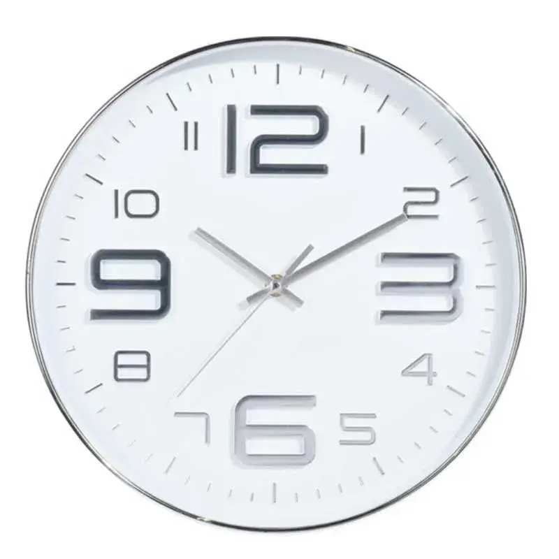 Decorativo de Lujo Reloj de pared con números metálicos blanco/plata Ø30 cm