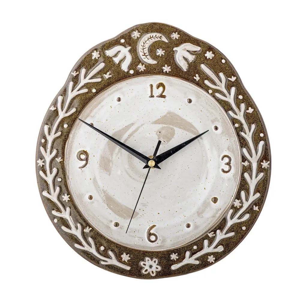 Bloomingville Olena Reloj de Pared, Marrón, Gres para Sala de Estar