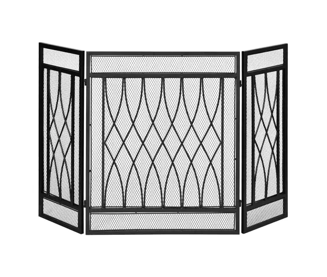 HOMCOM Salvachispas Plegable Pantalla Protectora de Chimenea 3 Paneles con Bisagras y Estructura de Metálico Decorativa 1...