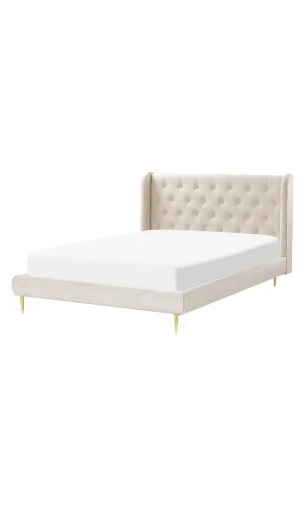 Cama con somier de terciopelo beis 140/200 para Cama King Size