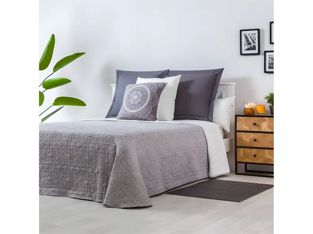 Colcha primavera verano SANTILLANA GRIS algodón poliéster cama de 105