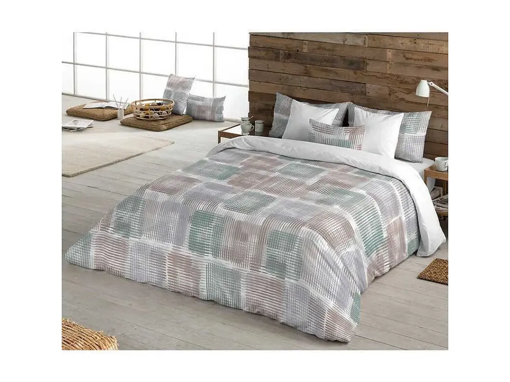Funda nórdica Grid Verde cama 135 cm - 220x220 cm, 100% algodón. Cierre con corchetes