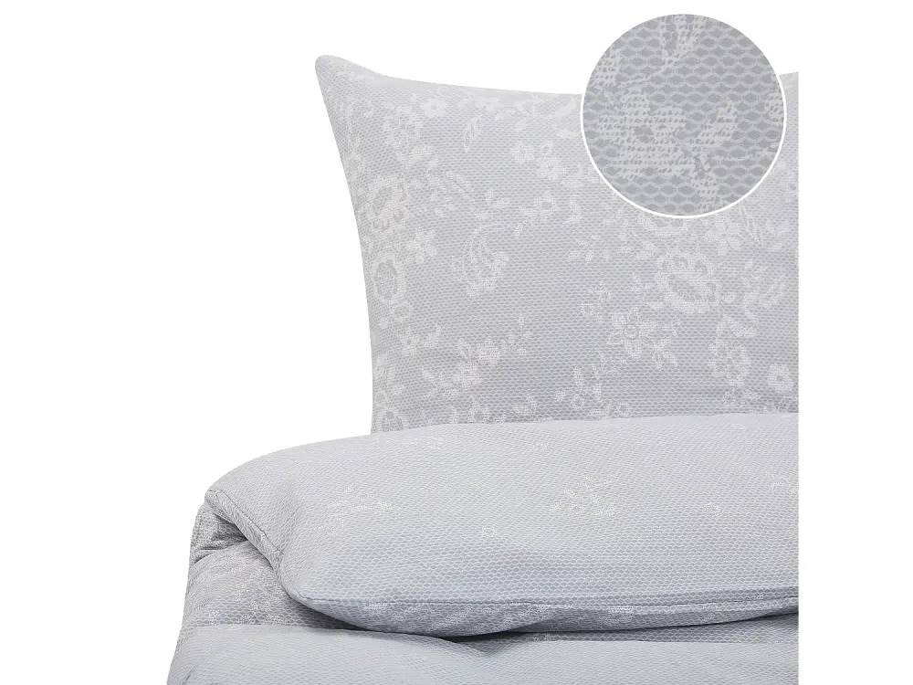 Juego de Funda Nórdica de Satén de Algodón Gris con Diseño Floral, 200x220 cm