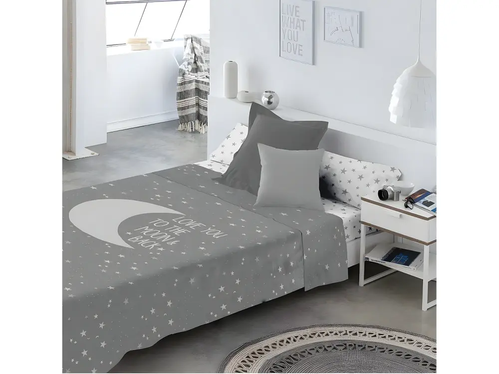 Juego de sabanas Infantil/Juvenil Moon Grey 100% ALGODÓN Cama de 105