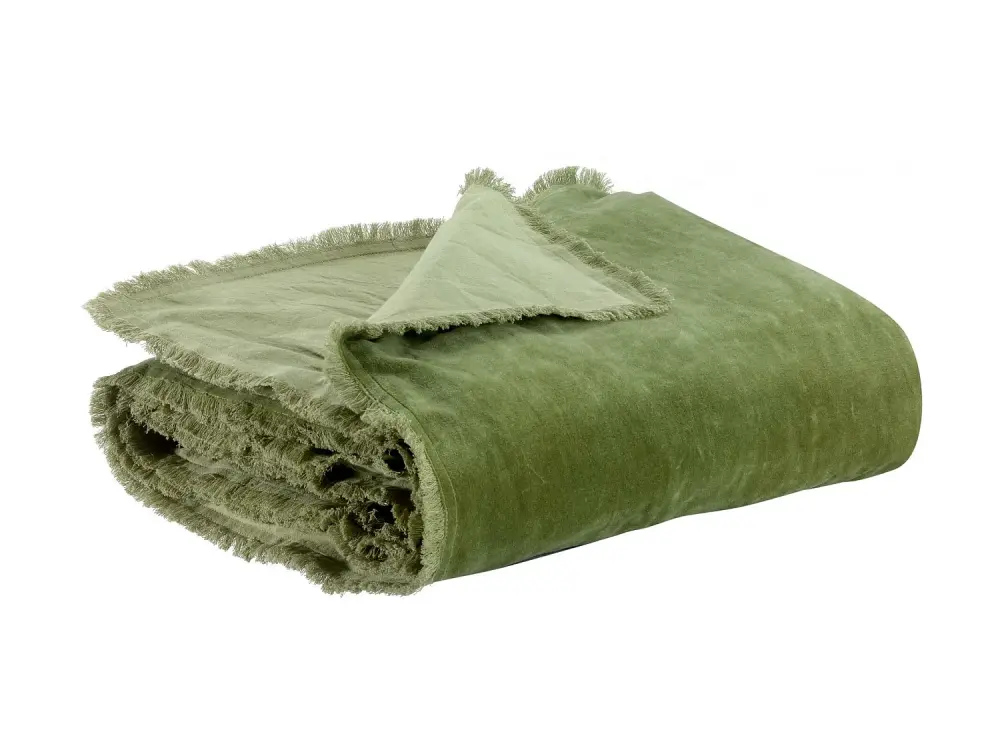 Pie de Cama Fara con Flecos Algodón Verde 85x200 cm