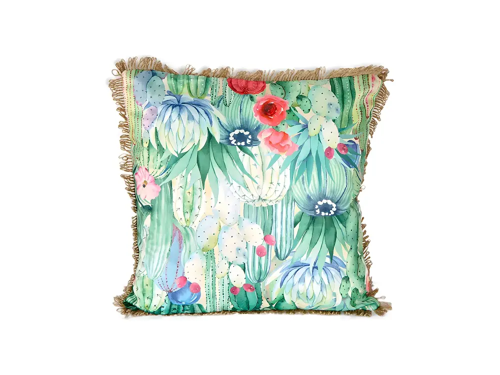 Cojin 45*45 cactus flores flecos yute con relleno 400 gr