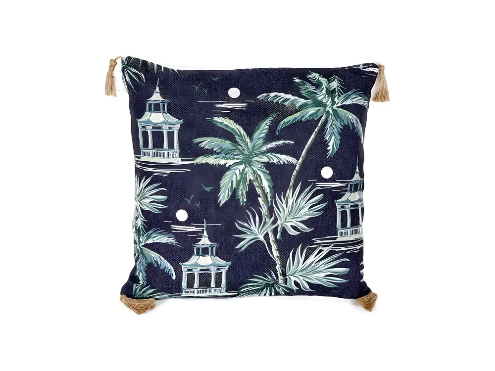 Cojin 45*45 fondo negro palmeras pagodas tipo lino con relleno 400 gr