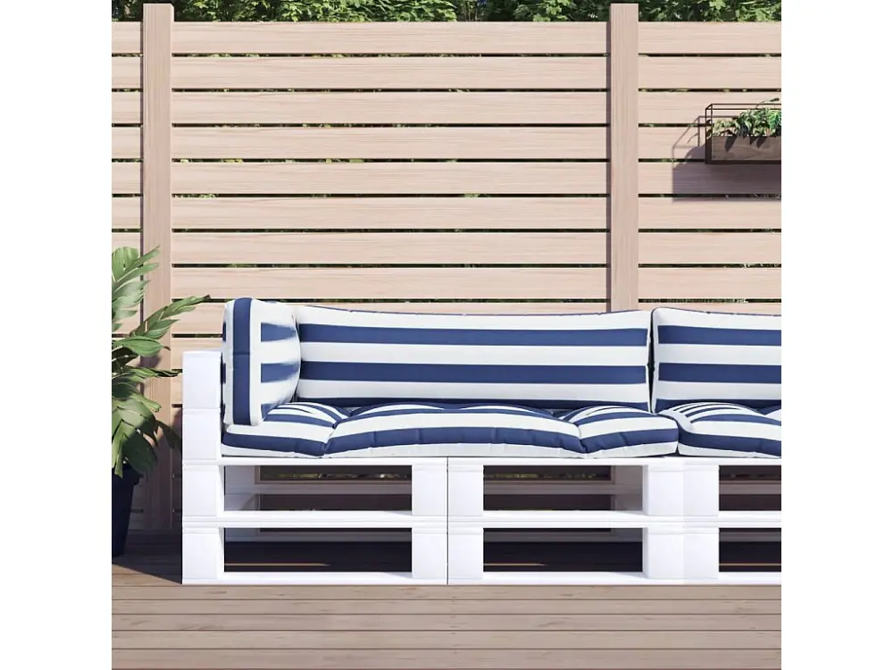 Cojines de palet 3 piezas tela oxford rayas azul/blanco
