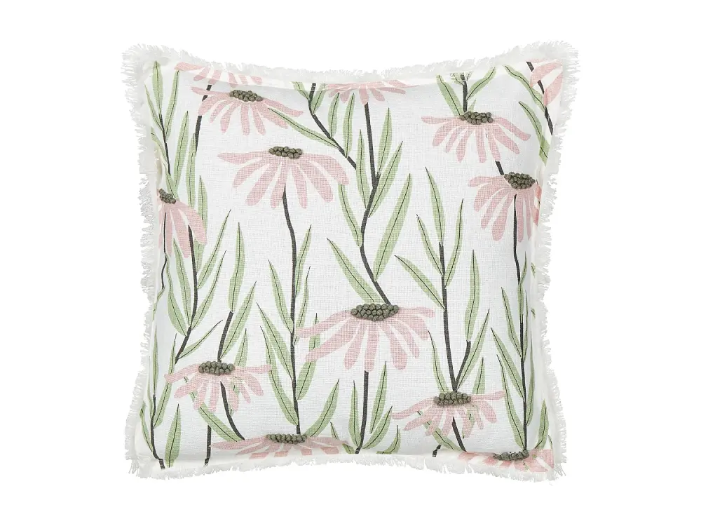 Cojín de algodón motivo floral multicolor con flecos 45 x 45 cm GYNURA