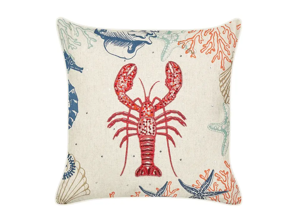 Cojín de lino beige motivo langosta 45 x 45 cm KELP