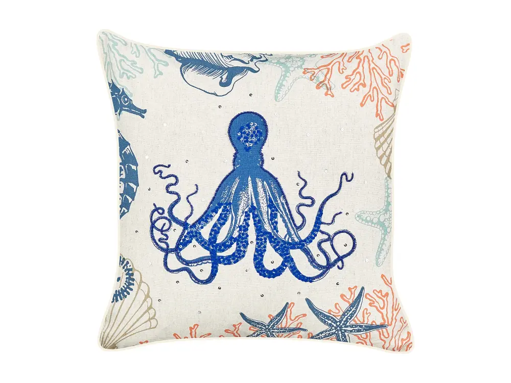 Cojín de lino beige motivo pulpo 45 x 45 cm ACROPORA