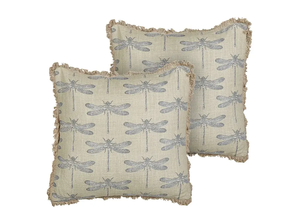 Conjunto de 2 cojines de algodón beige motivo libélula 45 x 45 cm CORNALES